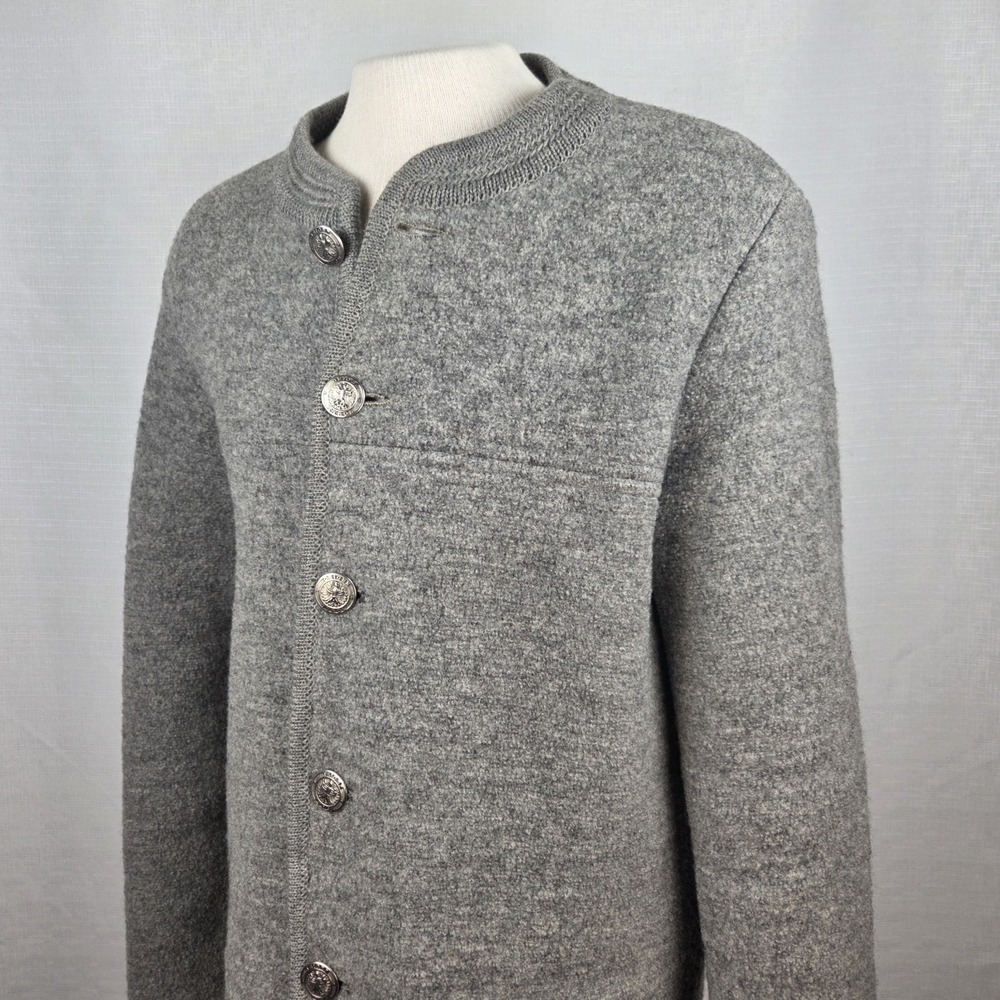 Geiger Button Up Wool Jacket Gray Cardigan Coat Austria Size 54/US XL Grandpa